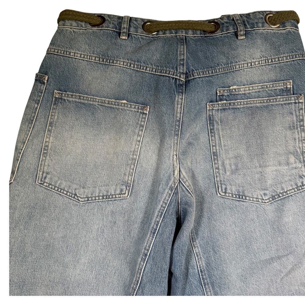 FREE PEOPLE Jeans Size 31 Moxie Pull On Barrel Patchwork Button Drawstring - Picture 9 of 9